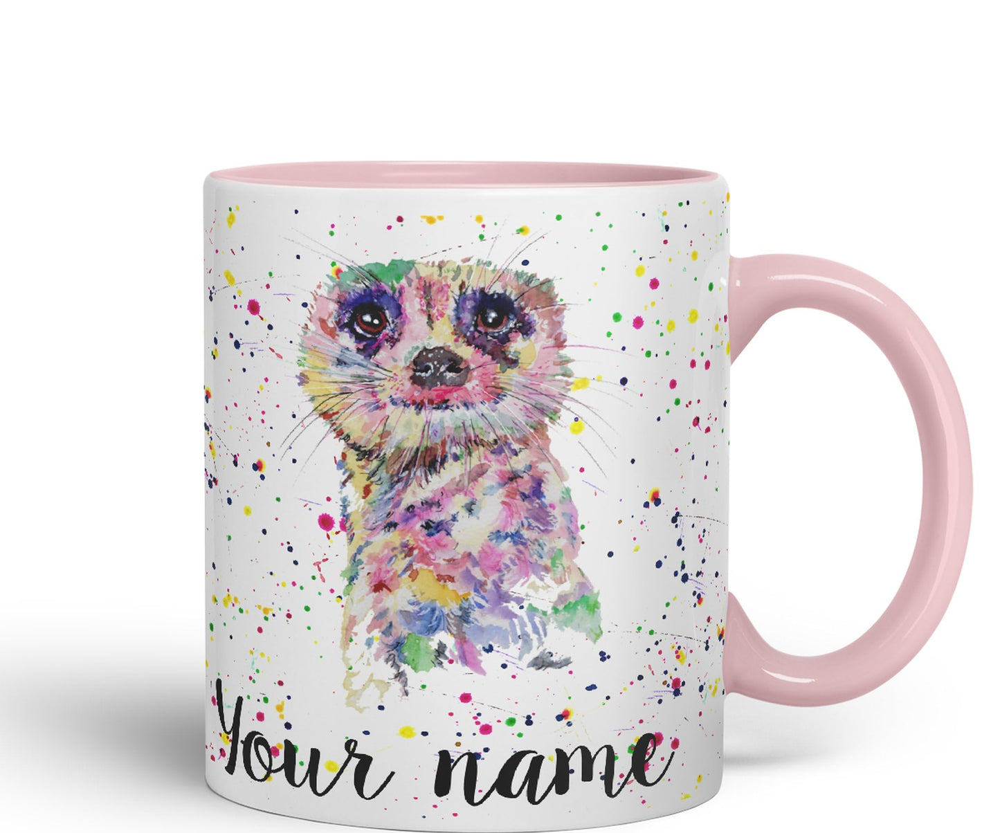 Vixar Personalised with Your Text Meerkat Dessert Wildlife Animals Watercolour Art Coloured Ceramic Mug Cup Gift 330ml 11oz Custom Work Office Tea Coffee