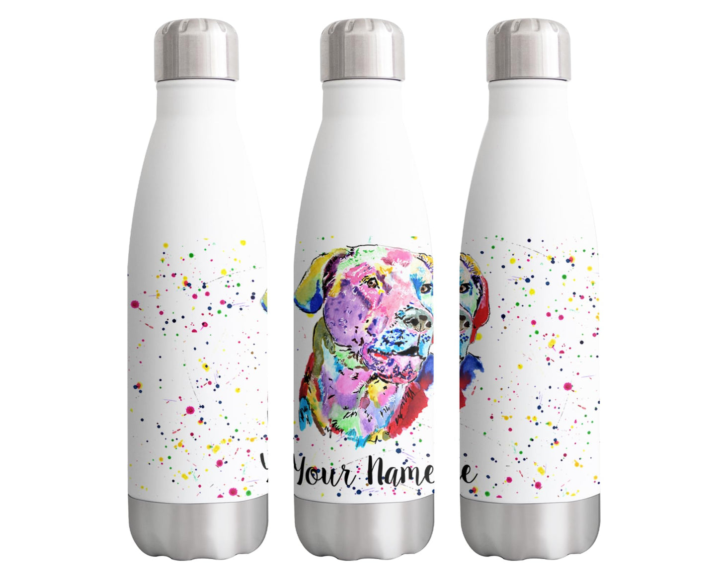 Vixar Labrador Retriever Personalised Custom Bottle with your Text/name Watercolour gundog dog pet Bottle double Wall insulated Stainless steel sport Drinks 500ml