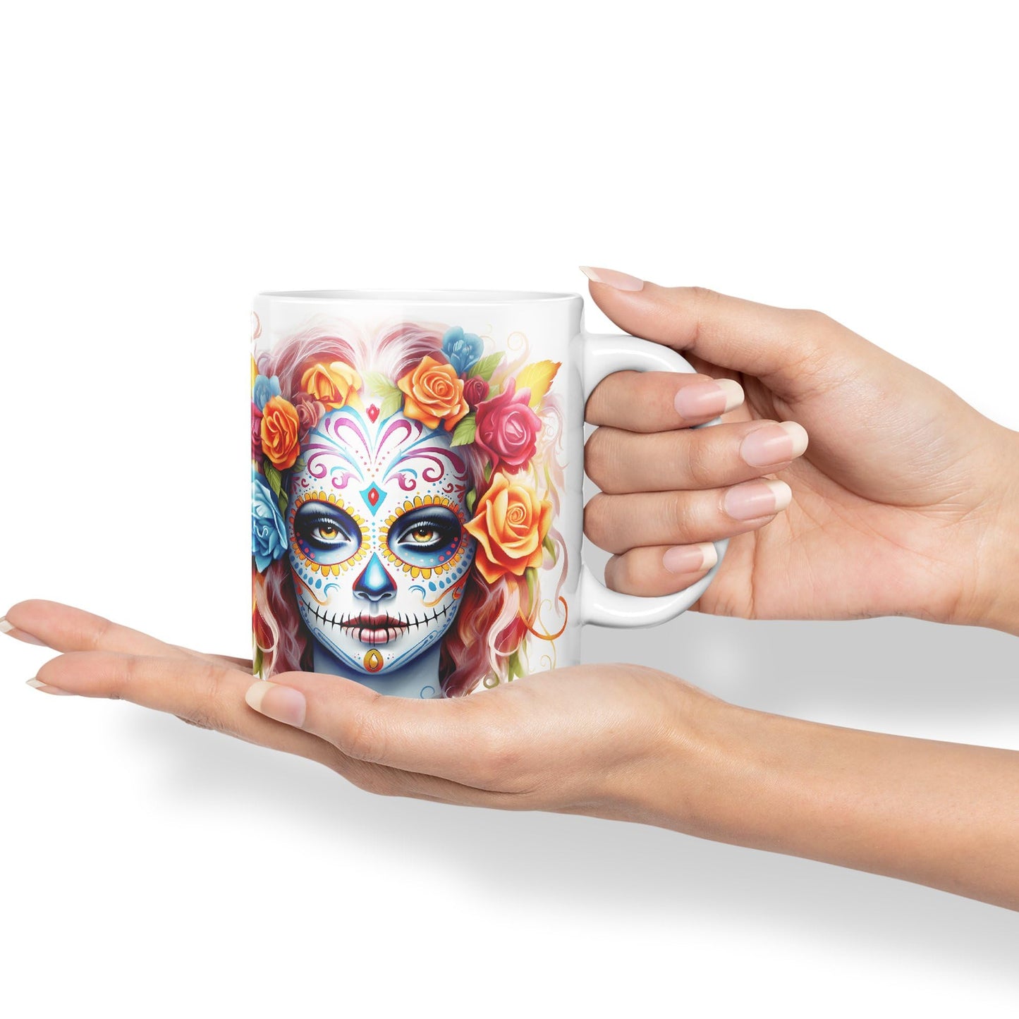 Sugar Skull and Roses Ceramic Coloured Mug Cup for Tea Coffee Hot Brew 330ml 11Oz Gift sk3