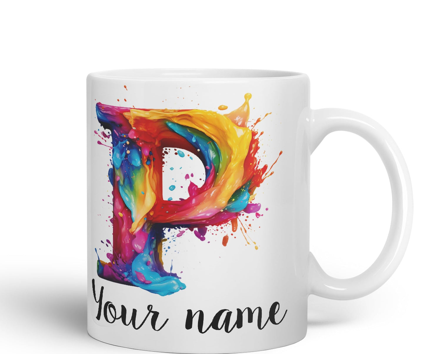 Personalised Letter P mug, Alphabet cusomized custom Letter P Monogram watercolour Ceramic Coloured Mug Cup for Tea Coffee Hot brew 330ml 11Oz Gift