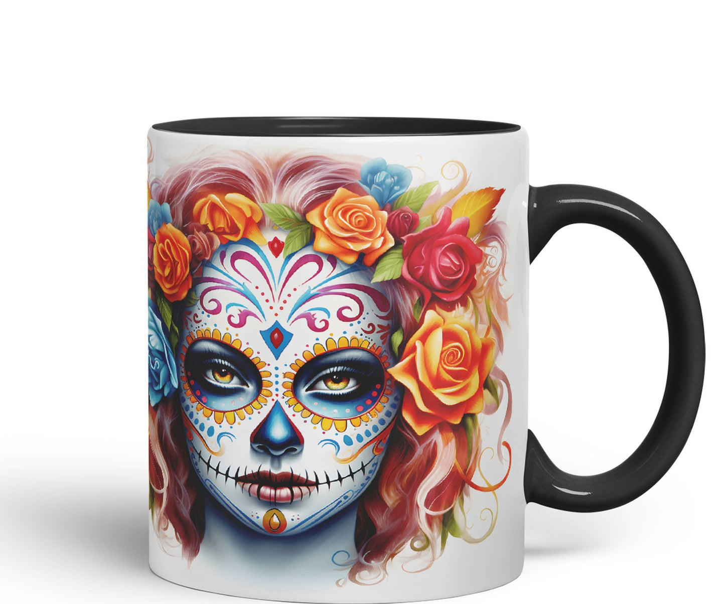 Sugar Skull and Roses Ceramic Coloured Mug Cup for Tea Coffee Hot Brew 330ml 11Oz Gift sk3