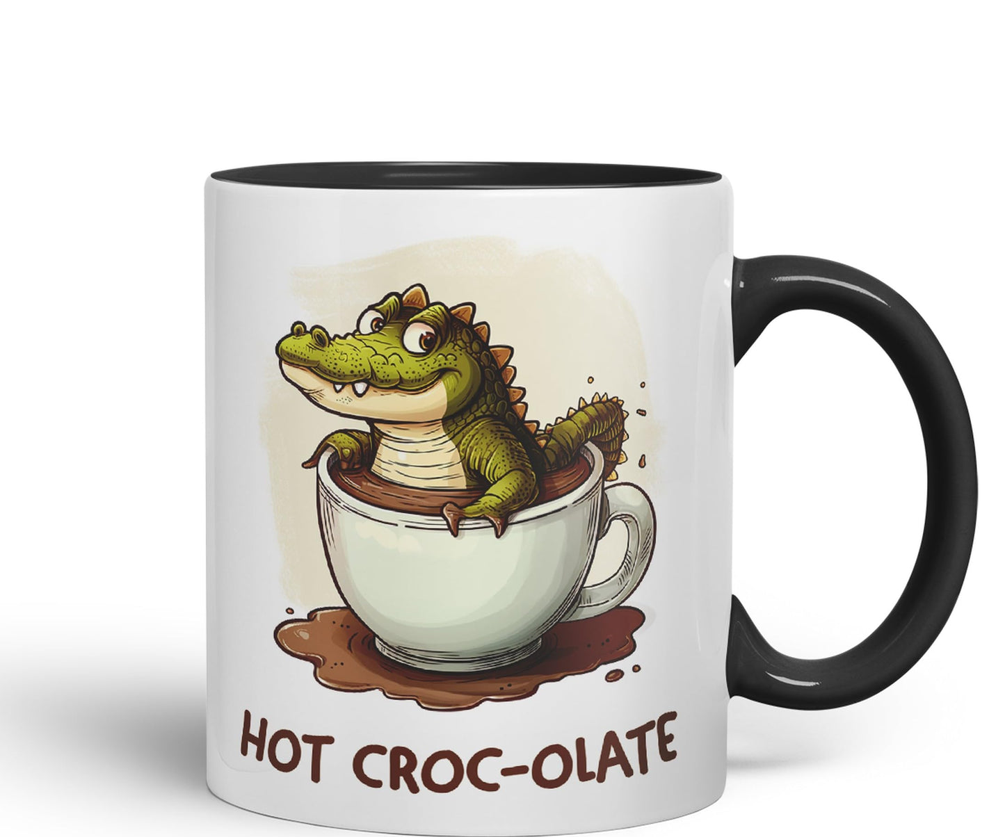Hot Croc-olate, hot Chocolate Crocodile Joke sarkasm Sarcastic Ceramic Coloured Mug Cup for Tea Coffee Hot Brew 330ml 11Oz Gift