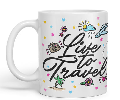 Vixar I Love Travel Live to Travel Coloured Ceramic Mug Cup Gift 330ml 11oz Work Office Tea Coffee Gift Traveler