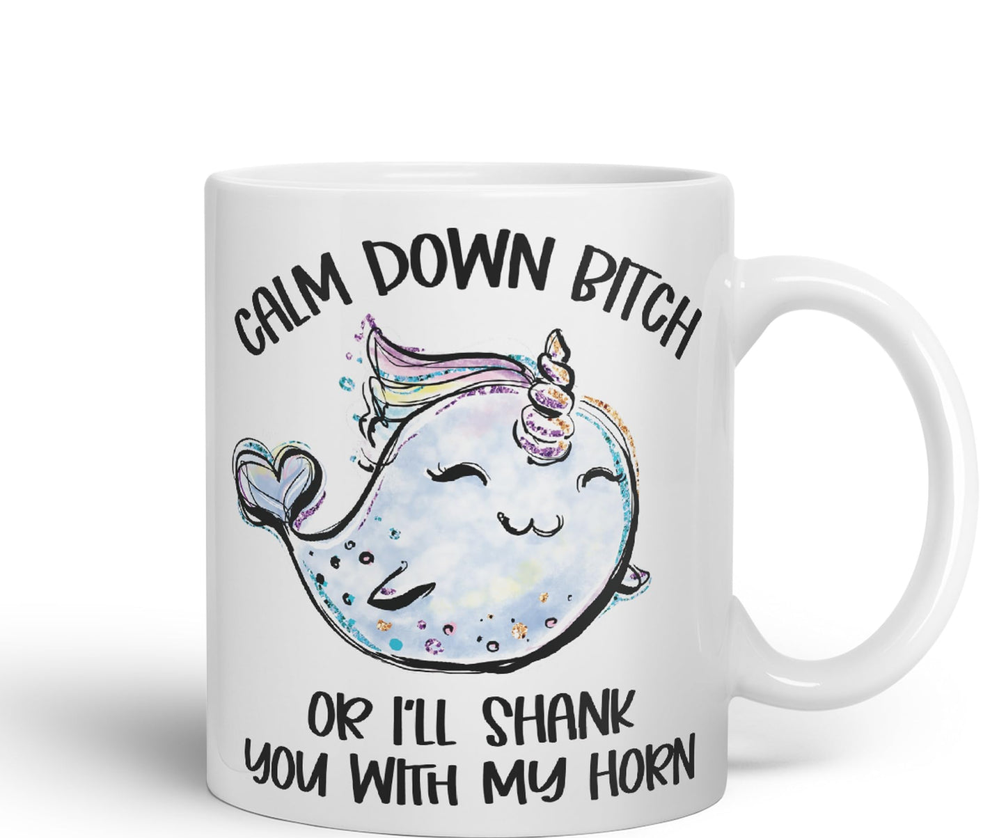 Vixar Unicorn Calm Down B... or I'll Shank You with My Horn Ceramic Coloured Mug Cup Gift Tea Coffee Christmas Office Home Sarcastic Joke