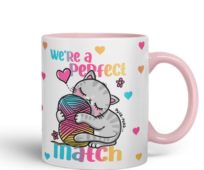 We're a Perfect Match cat Lover Coloured Ceramic Mug Cup Gift 330ml 11oz Work Office Tea Coffee Gift