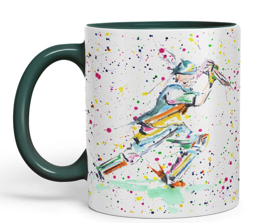 Cricket Sport Sportsmen Watercolour Ceramic Coloured Mug Cup for Tea Coffee Hot brew 330ml 11Oz Gift