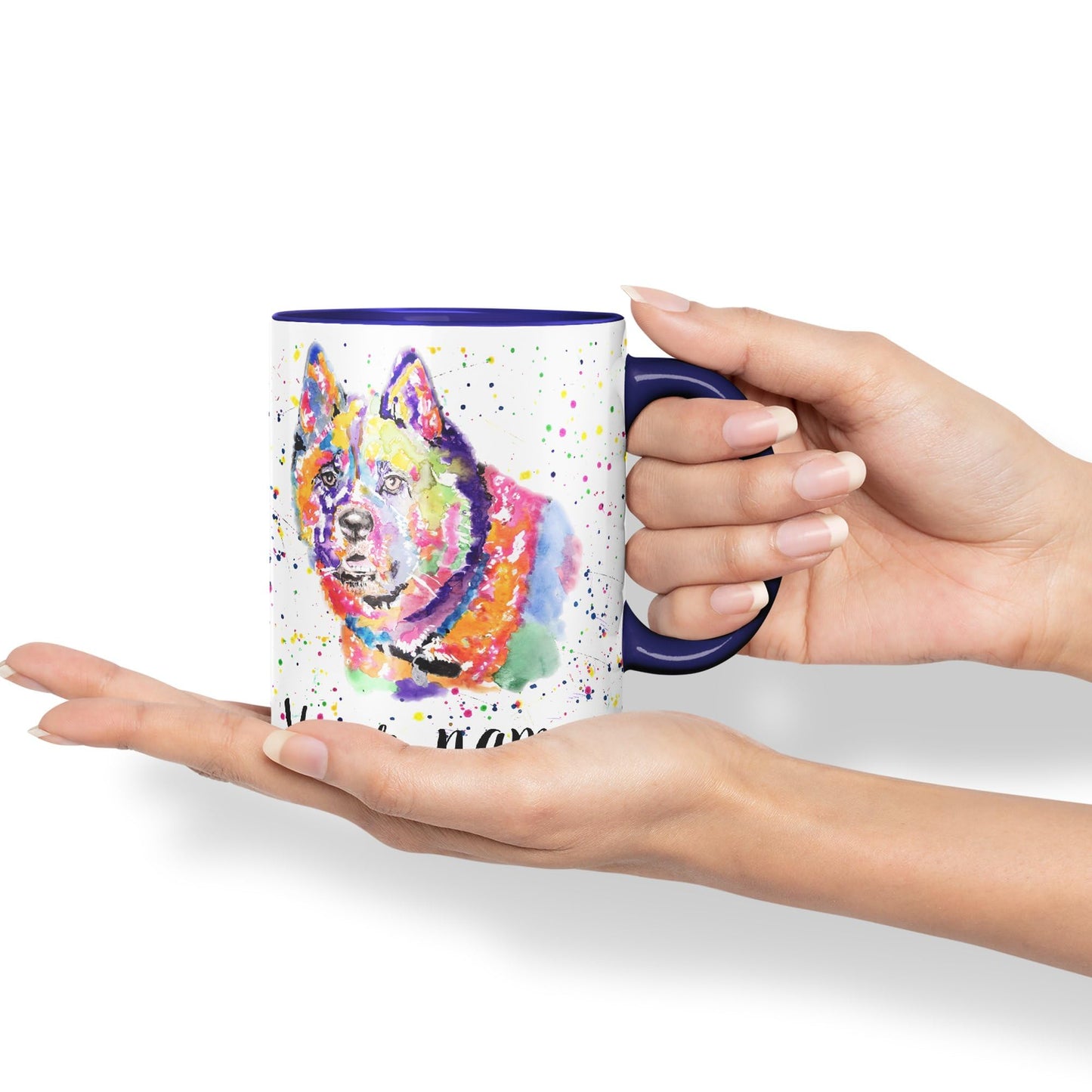 Vixar Personalised with Your Text Akita Dog pet Watercolour Art Coloured Ceramic Mug Cup Gift 330ml 11oz Custom Work Office Tea Coffee