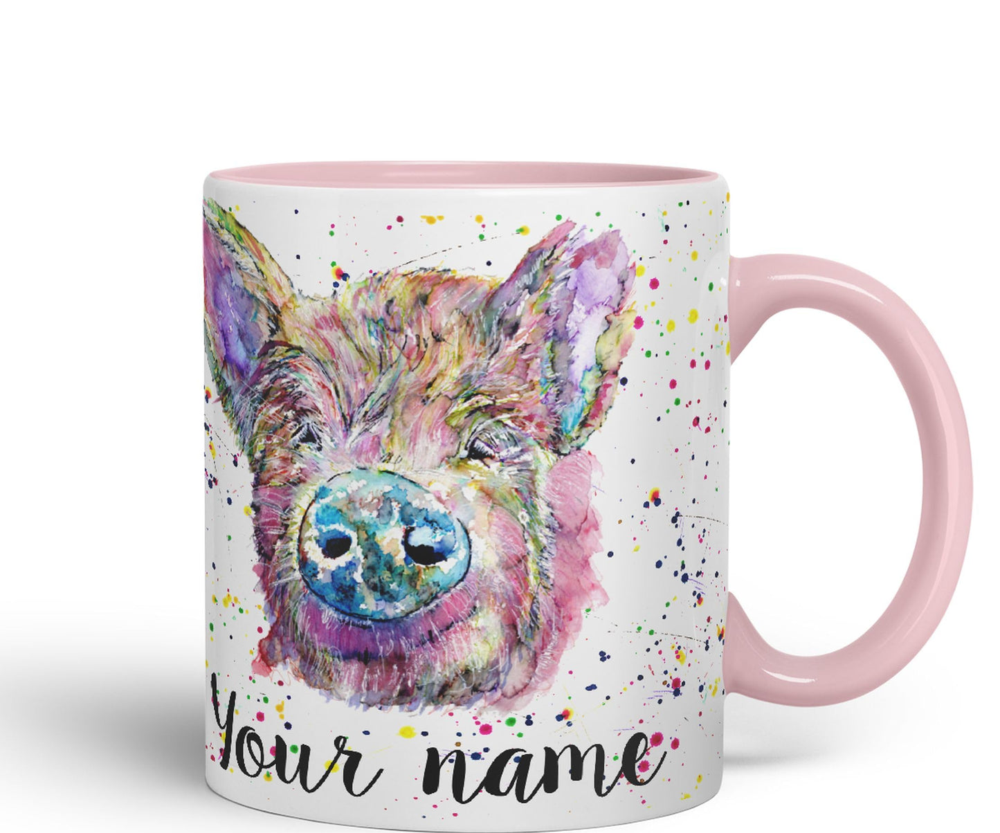 Vixar Personalised with Your Text Pig hog Pork Farm Animal Watercolour Art Coloured Ceramic Mug Cup Gift 330ml 11oz Custom Work Office Tea Coffee (O2)