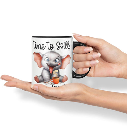 Time to Spill The Tea Elephant Joke sarkasm Sarcastic Ceramic Coloured Mug Cup for Tea Coffee Hot Brew 330ml 11Oz Gift