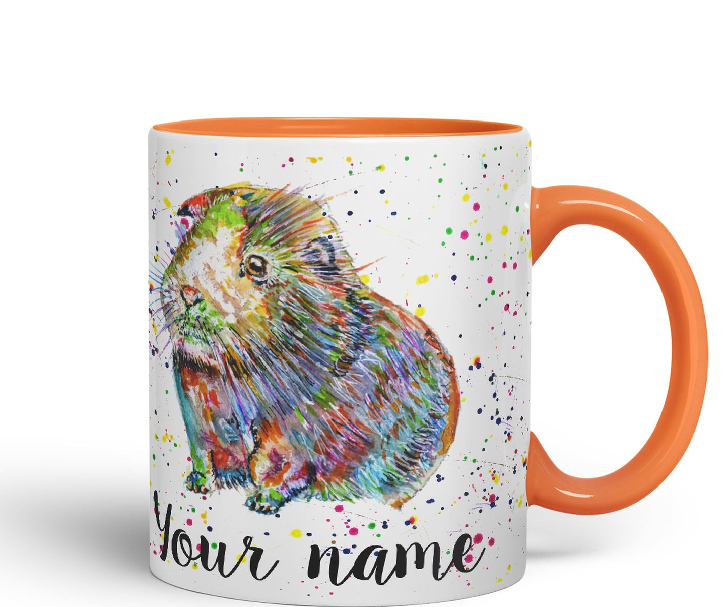 Vixar Personalised with Your Text Guinea Pig Short Haired Pet Watercolour Art Coloured Ceramic Mug Cup Gift 330ml 11oz Custom Work Office Tea Coffee