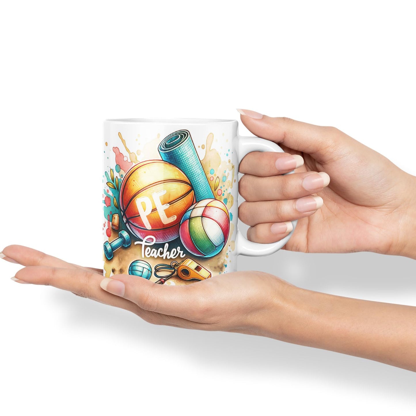 Vixar PE Teacher Mug Thank You, End of School Gift Ceramic Coloured Mug Cup for Tea Coffee Hot Brew 330ml 11Oz Gift