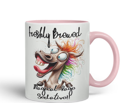 Fresh Brewed, Magical-Rage Sedalive!! Horse Joke sarkasm Sarcastic Ceramic Coloured Mug Cup for Tea Coffee Hot Brew 330ml 11Oz Gift