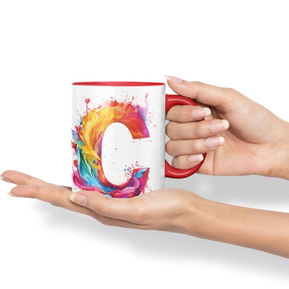 Letter C mug, Alphabet Letter C Monogram watercolour Ceramic Coloured Mug Cup for Tea Coffee Hot brew 330ml 11Oz Gift