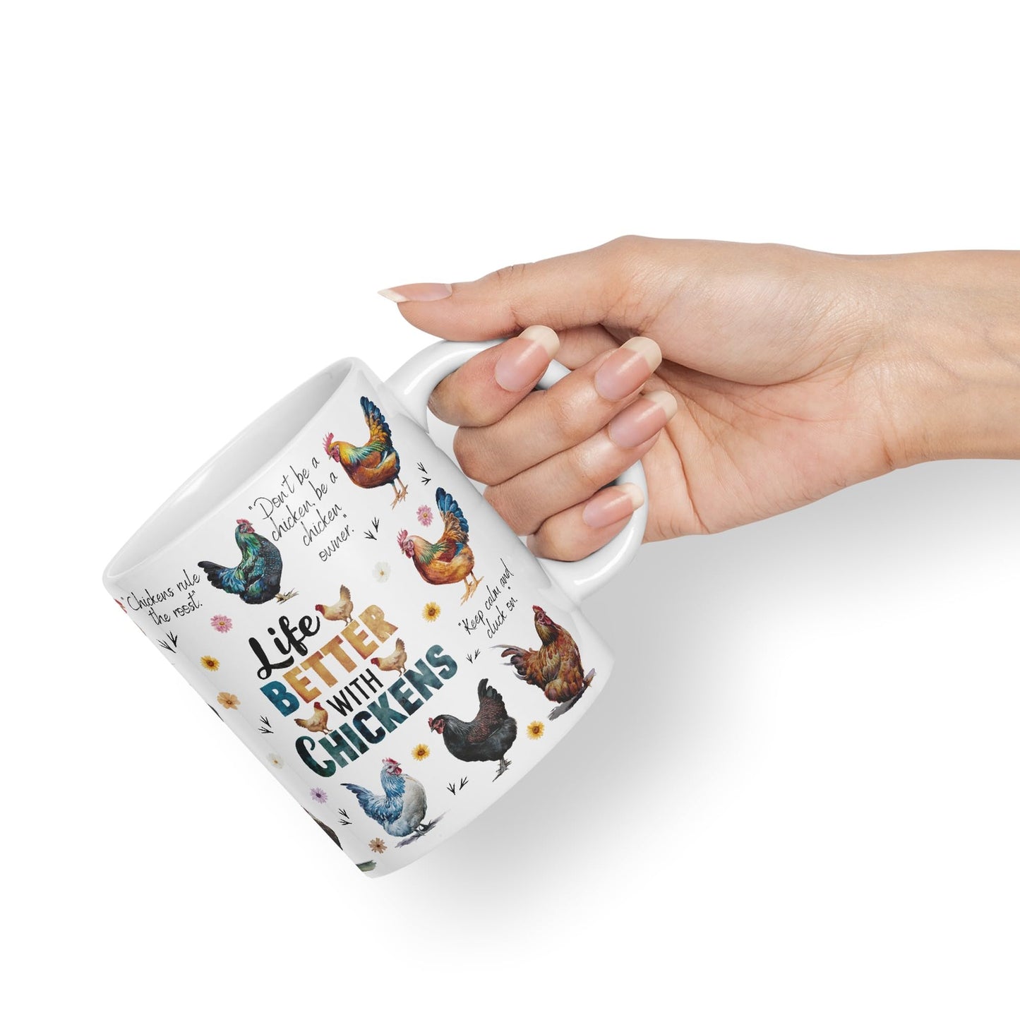 Life Better with Chickens Joke sarkasm Sarcastic Ceramic Coloured Mug Cup for Tea Coffee Hot Brew 330ml 11Oz Gift