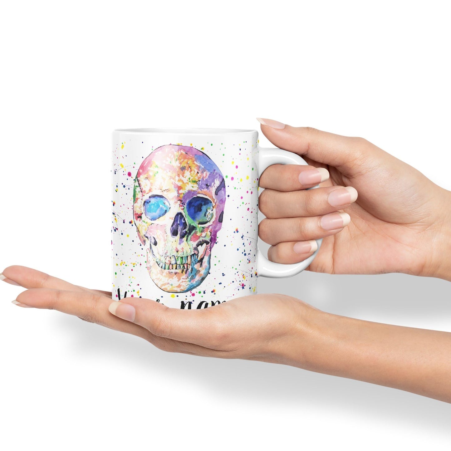 Vixar Personalised with Your Text Skull Front Art Coloured Ceramic Mug Cup Gift 330ml 11oz Custom Work Office Tea Coffee