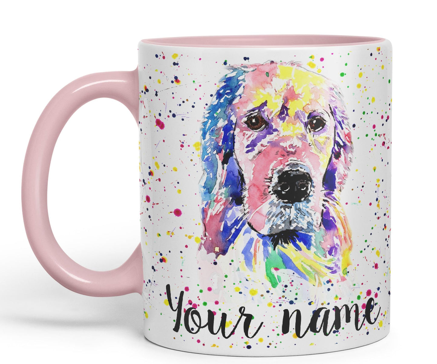 Vixar Personalised with Your Text Golden Retriever Dog Pet Animals Watercolour Art Coloured Ceramic Mug Cup Gift 330ml 11oz Custom Work Office Tea Coffee