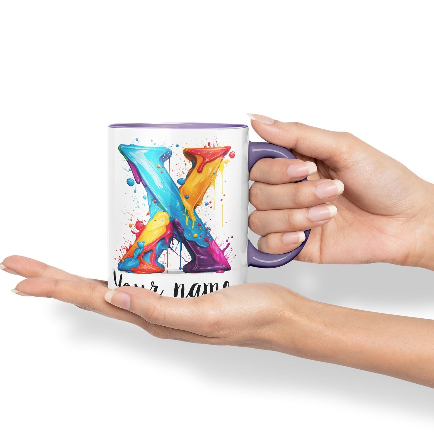 Personalised Letter X mug, Alphabet cusomized custom Letter X Monogram watercolour Ceramic Coloured Mug Cup for Tea Coffee Hot brew 330ml 11Oz Gift