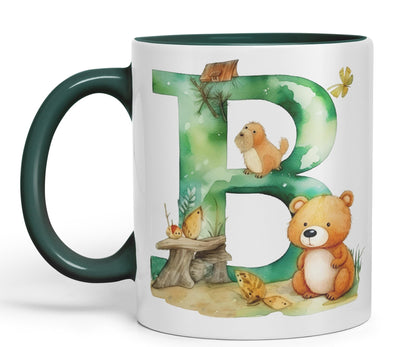 Letter B mug, Animals Alphabet Letter B Monogram animal for kids Ceramic Coloured Mug Cup for Tea Coffee Hot brew 330ml 11Oz Gift
