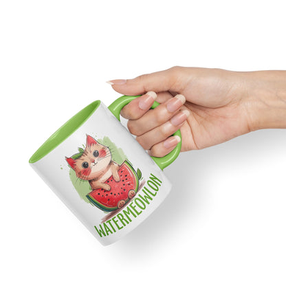 Watermeowlon Watermelon Kitty Cat Joke sarkasm Sarcastic Ceramic Coloured Mug Cup for Tea Coffee Hot Brew 330ml 11Oz Gift