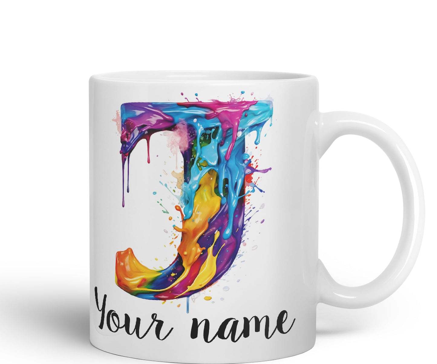 Personalised Letter J mug, Alphabet cusomized custom Letter J Monogram watercolour Ceramic Coloured Mug Cup for Tea Coffee Hot brew 330ml 11Oz Gift