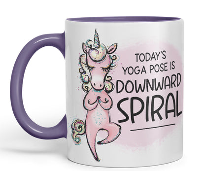 Today's Yoga Pose is Downward Spiral Unicorn Sarcastic Joke Ceramic Coloured Mug Cup for Tea Coffee Hot Brew 330ml 11 Oz Gift