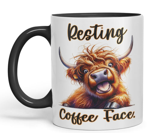 Resting Coffee Face Cow Highland Joke sarkasm Sarcastic Ceramic Coloured Mug Cup for Tea Coffee Hot Brew 330ml 11Oz Gift