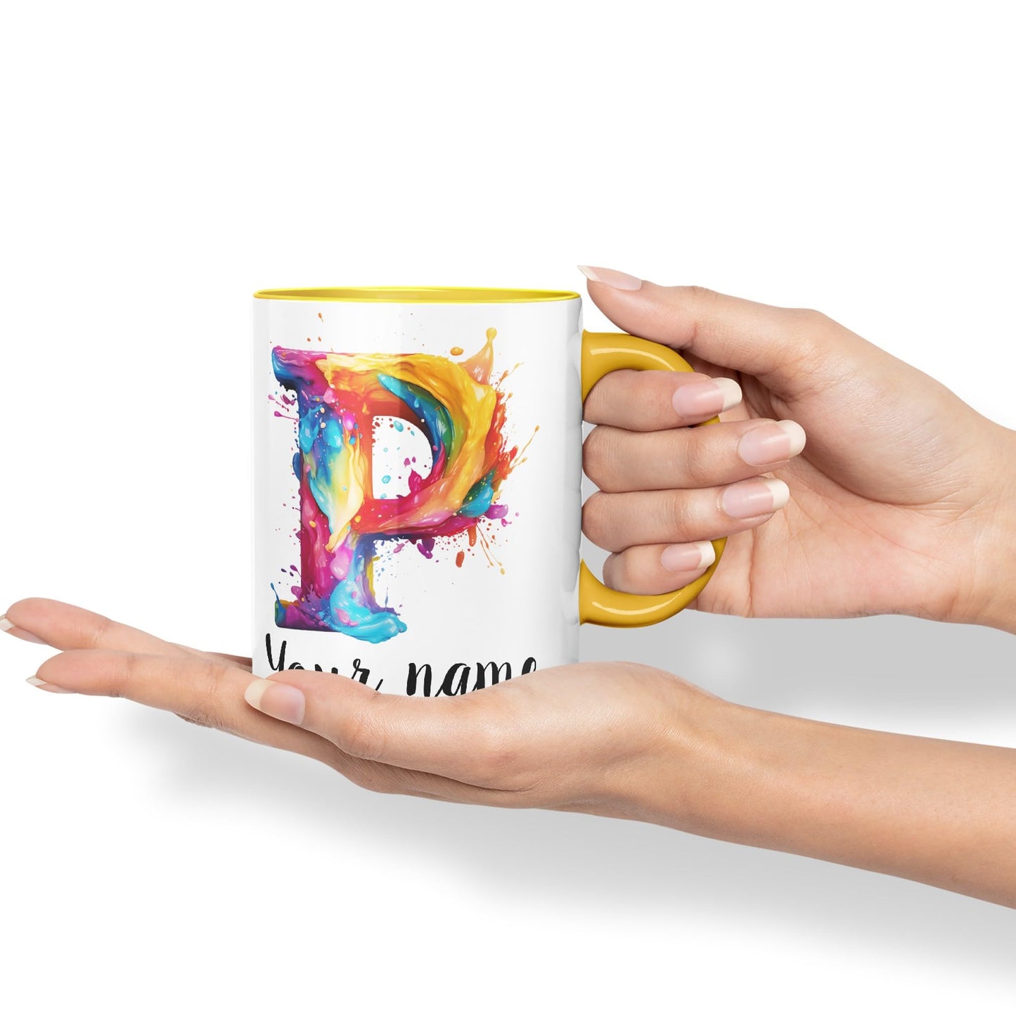 Personalised Letter P mug, Alphabet cusomized custom Letter P Monogram watercolour Ceramic Coloured Mug Cup for Tea Coffee Hot brew 330ml 11Oz Gift