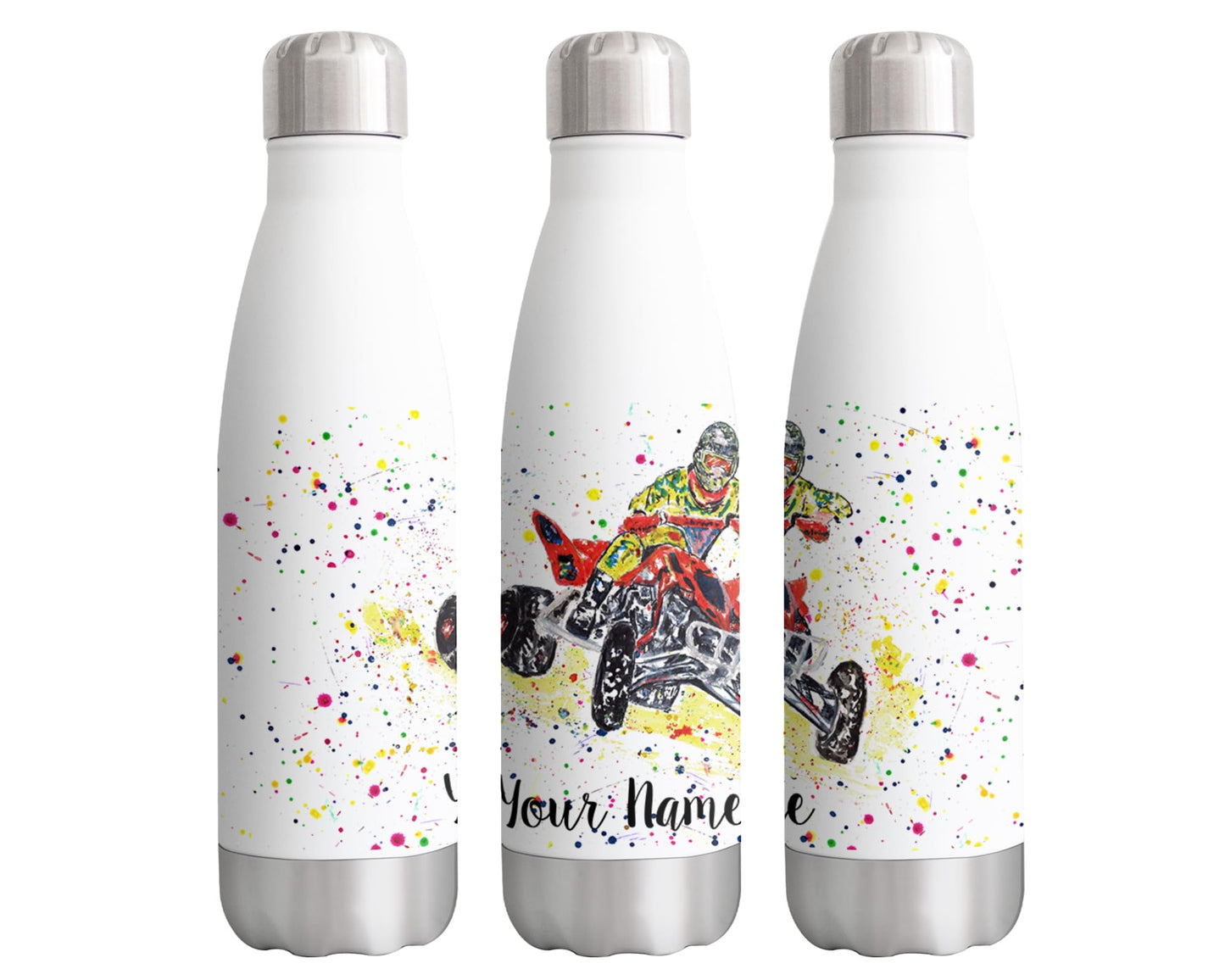 Vixar Quad Motor bike Personalised Custom Bottle with your Text/name motocross watercolour Bottle Double Wall Insulated Stainless Steel Sport Drinks 500ml