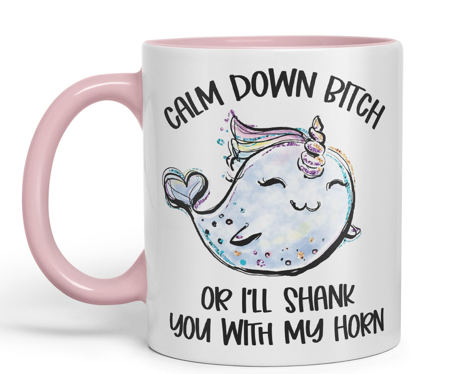 Vixar Unicorn Calm Down B... or I'll Shank You with My Horn Ceramic Coloured Mug Cup Gift Tea Coffee Christmas Office Home Sarcastic Joke