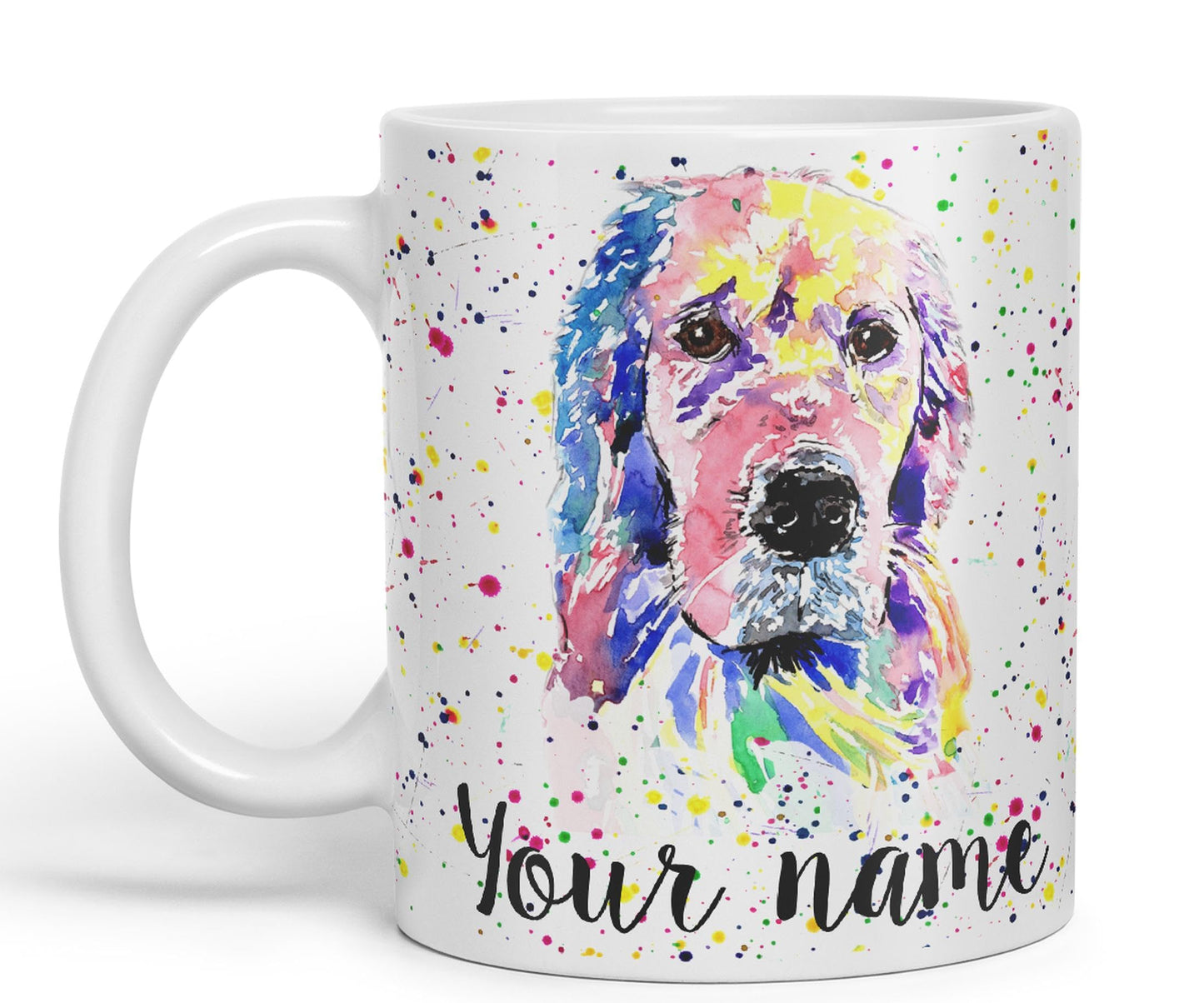 Vixar Personalised with Your Text Golden Retriever Dog Pet Animals Watercolour Art Coloured Ceramic Mug Cup Gift 330ml 11oz Custom Work Office Tea Coffee