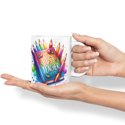 Vixar Best Teacher Mug Thank You, End of School Gift Ceramic Coloured Mug Cup for Tea Coffee Hot Brew 330ml 11Oz Gift BT1