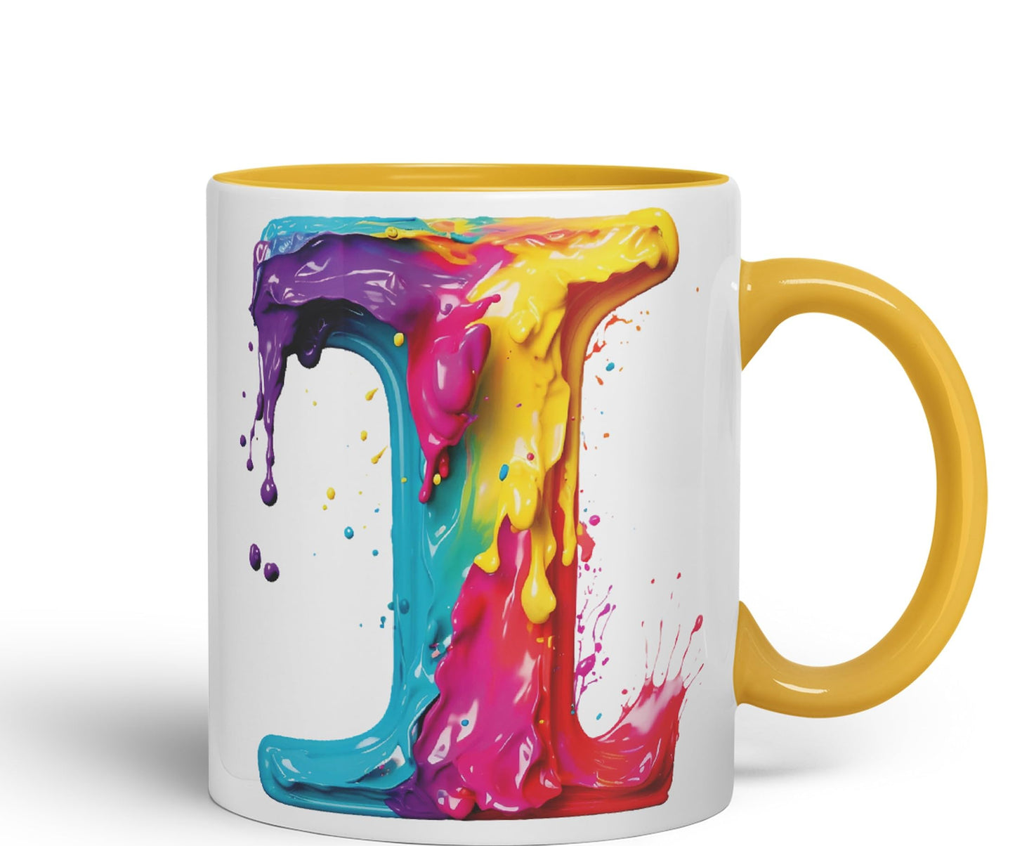 Letter I mug, Alphabet Letter I Monogram watercolour Ceramic Coloured Mug Cup for Tea Coffee Hot brew 330ml 11Oz Gift