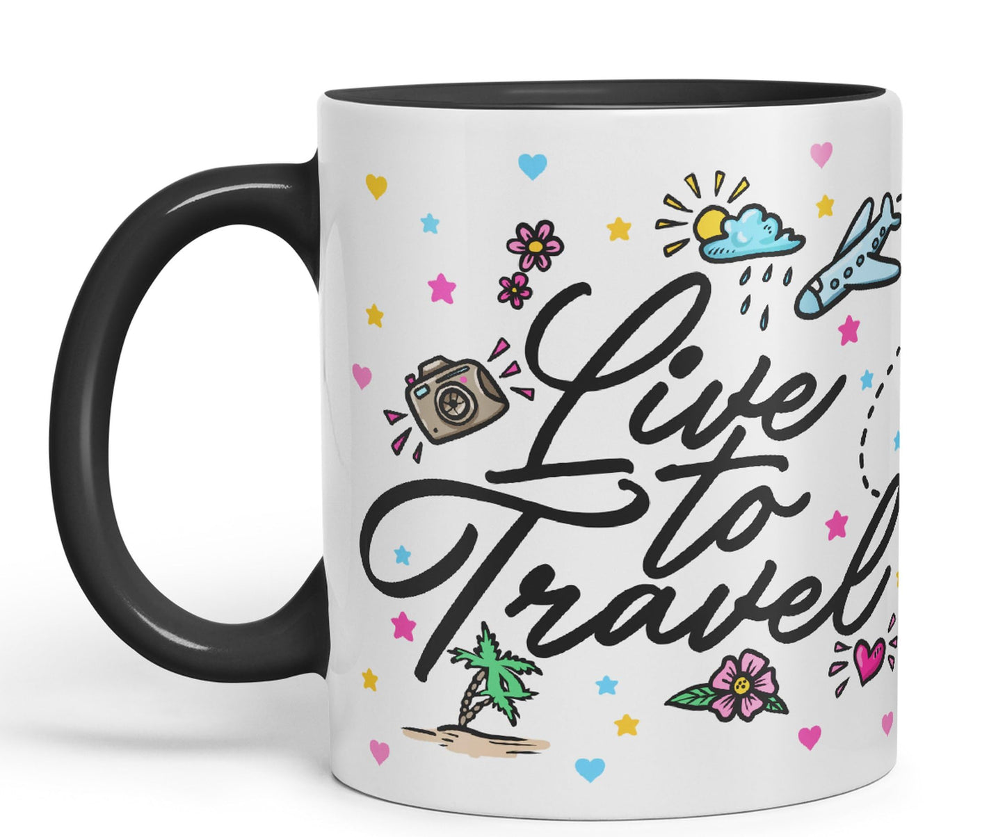 Vixar I Love Travel Live to Travel Coloured Ceramic Mug Cup Gift 330ml 11oz Work Office Tea Coffee Gift Traveler