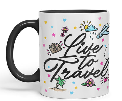 Vixar I Love Travel Live to Travel Coloured Ceramic Mug Cup Gift 330ml 11oz Work Office Tea Coffee Gift Traveler