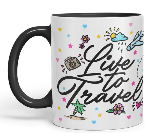 Vixar I Love Travel Live to Travel Coloured Ceramic Mug Cup Gift 330ml 11oz Work Office Tea Coffee Gift Traveler