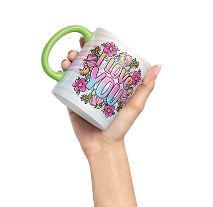 Vixar I Love You Flowers Coloured Ceramic Mug Cup Gift 330ml 11oz Work Office Tea Coffee Valentines