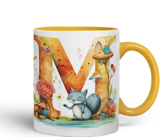 Letter M mug, Animals Alphabet Letter M Monogram animal for kids Ceramic Coloured Mug Cup for Tea Coffee Hot brew 330ml 11Oz Gift