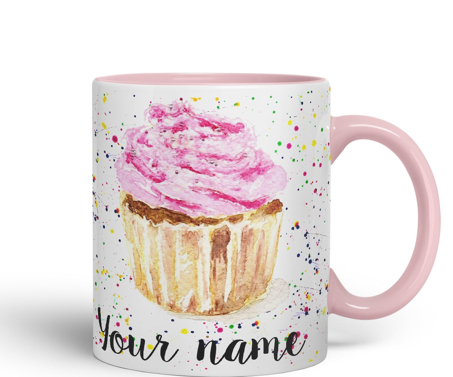 Vixar Personalised with Your Text Cupcake Cake Watercolour Art Coloured Ceramic Mug Cup Gift 330ml 11oz Custom Work Office Tea Coffee