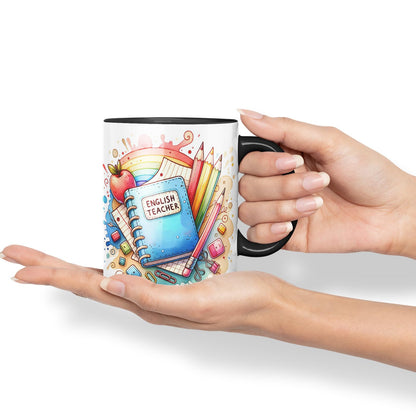 Vixar English Teacher Mug Thank You, End of School Gift Ceramic Coloured Mug Cup for Tea Coffee Hot Brew 330ml 11Oz Gift