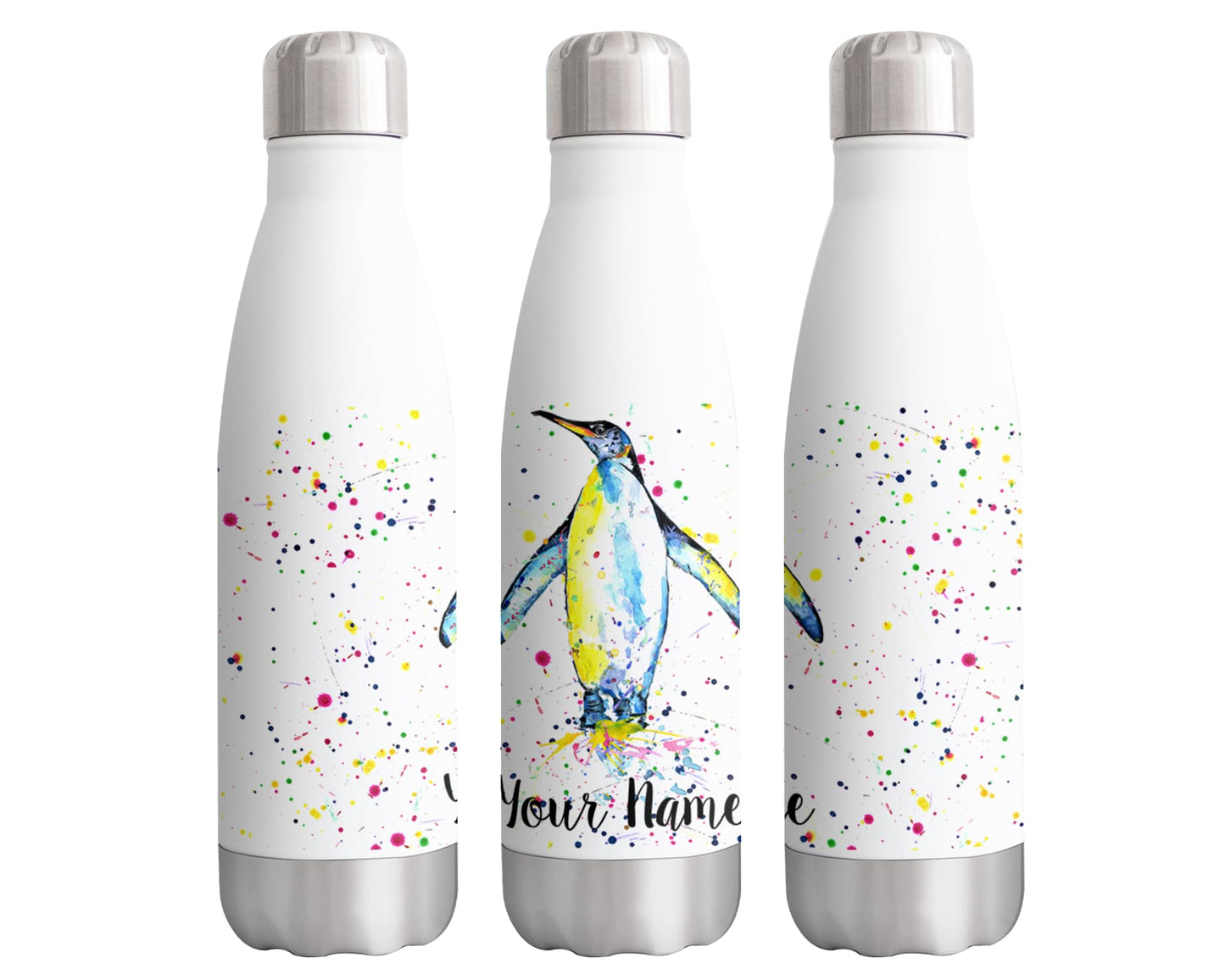 Vixar Penguin Personalised Custom Bottle with your Text/name Watercolour bird Animals Bottle Double Wall Insulated Stainless Steel Sport Drinks 500ml