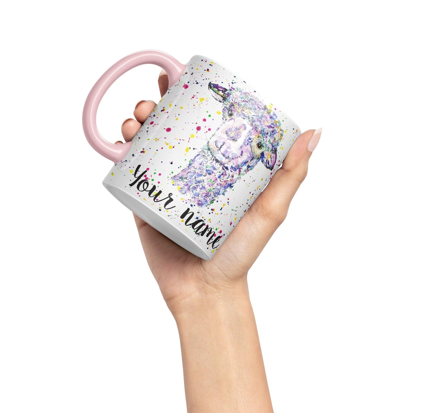 Vixar Personalised with Your Text Llama glama Animals Watercolour Art Coloured Ceramic Mug Cup Gift 330ml 11oz Custom Work Office Tea Coffee