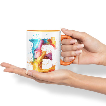 Letter E mug, Alphabet Letter E Monogram watercolour Ceramic Coloured Mug Cup for Tea Coffee Hot brew 330ml 11Oz Gift
