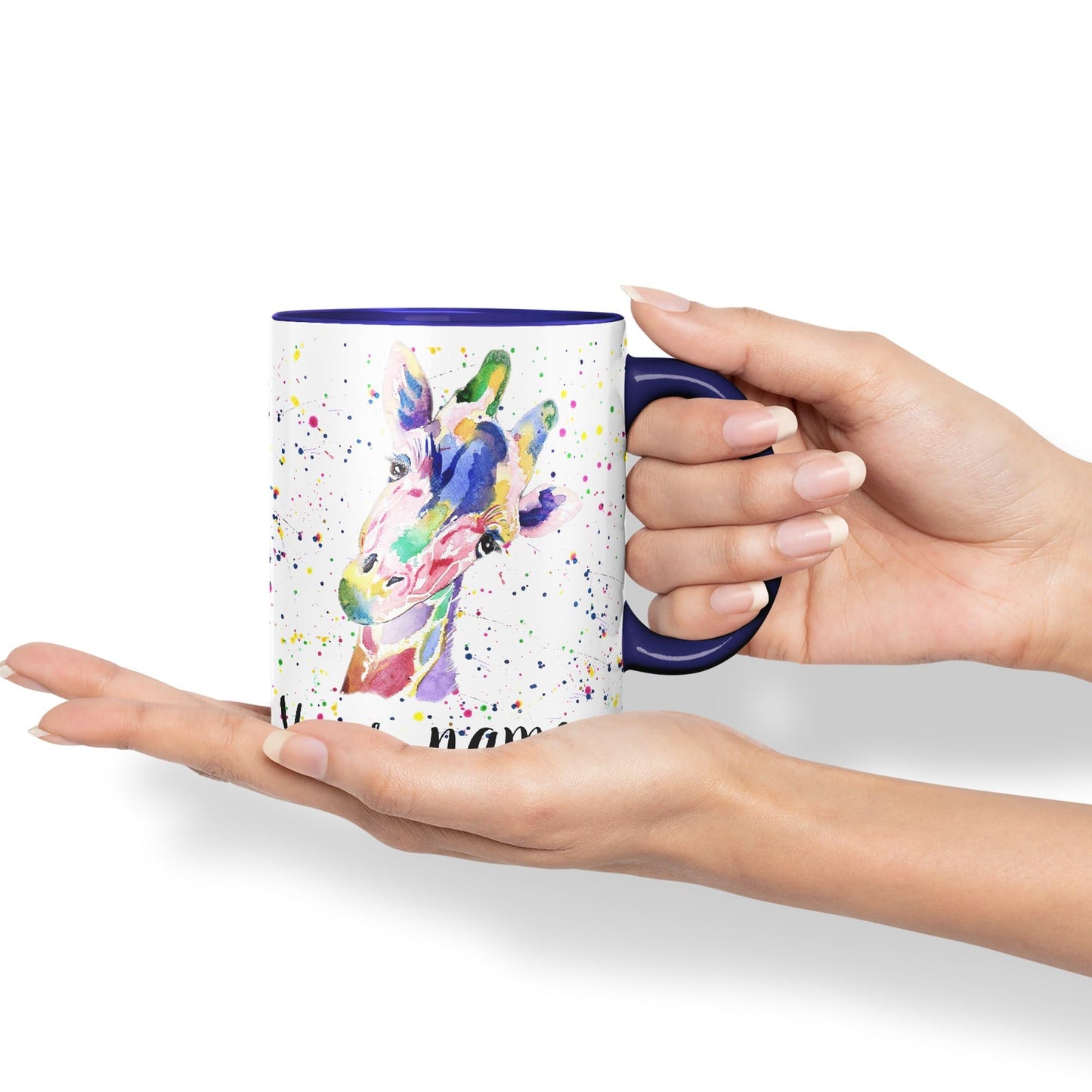 Vixar Personalised with Your Text Giraffe Safari Wildlife Animals Watercolour Art Coloured Ceramic Mug Cup Gift 330ml 11oz Custom Work Office Tea Coffee