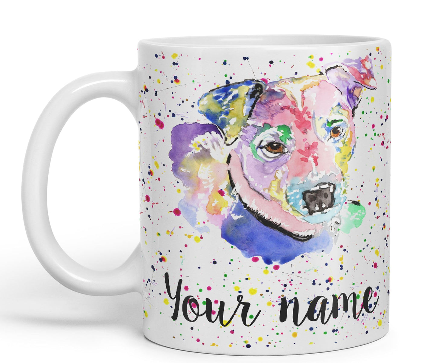 Personalised mug with Your Text name Jack Russell Terrier Dog pet animals Watercolour Art Coloured Ceramic Mug Cup Gift 330ml 11oz Custom Work Office Tea Coffee