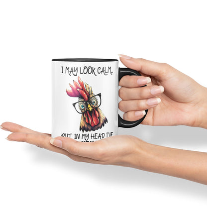 Vixar I May Look Calm.. Chickens Sarcastic Joke Ceramic Coloured Mug Cup for Tea Coffee Hot Brew 330ml 11oz