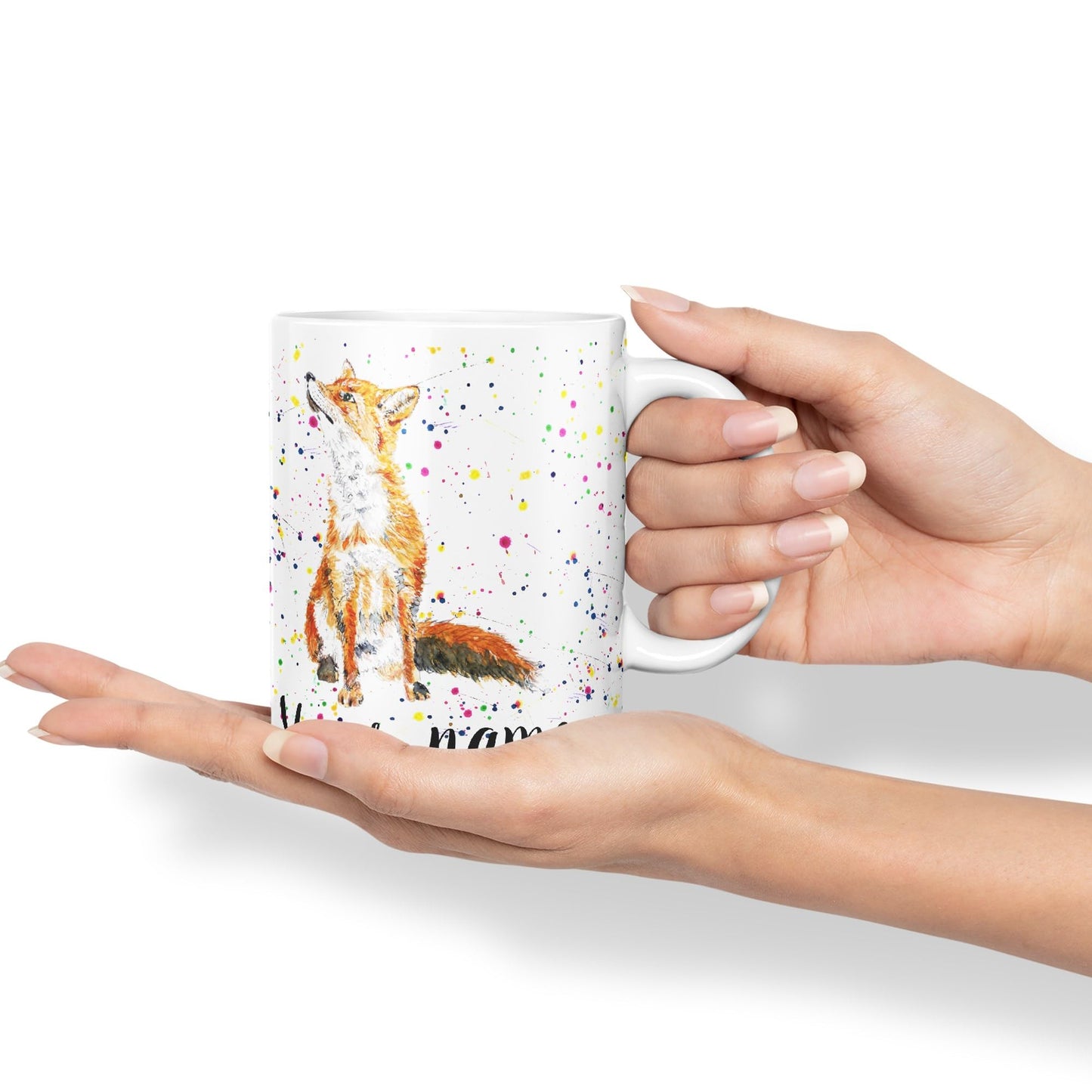 Vixar Personalised with Your Text Fox British Wildlife Animals Watercolour Art Coloured Ceramic Mug Cup Gift 330ml 11oz Custom Work Office Tea Coffee