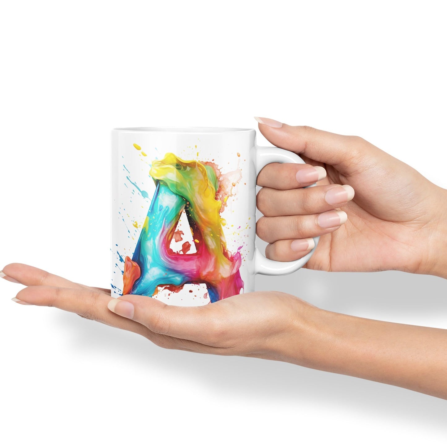 Letter A mug, Alphabet Letter A Monogram watercolour Ceramic Coloured Mug Cup for Tea Coffee Hot brew 330ml 11Oz Gift