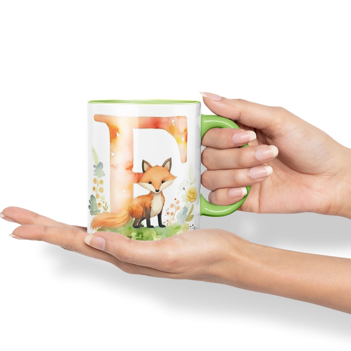 Letter F mug, Animals Alphabet Letter F Monogram animal for kids Ceramic Coloured Mug Cup for Tea Coffee Hot brew 330ml 11Oz Gift