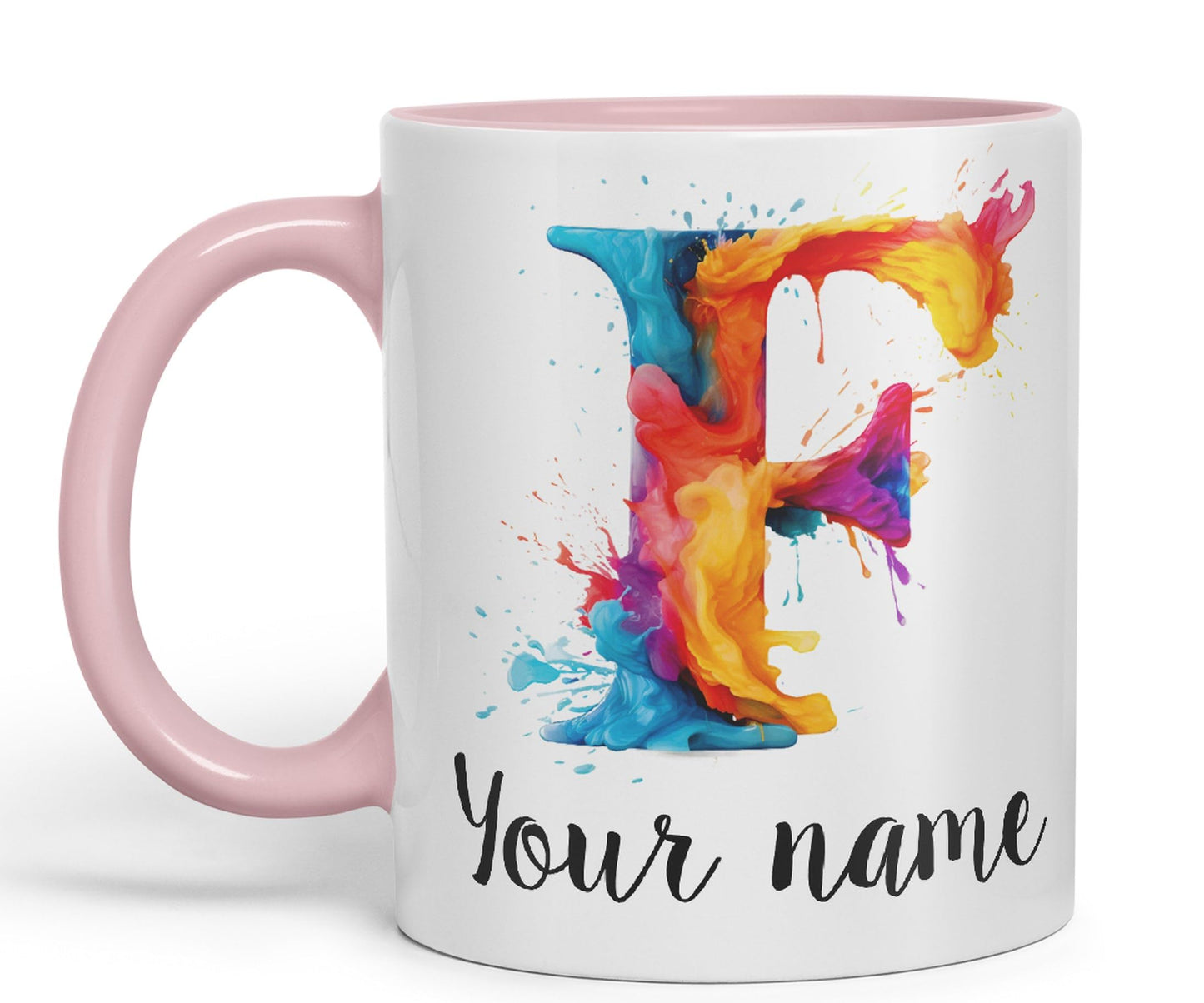 Personalised Letter F mug, Alphabet cusomized custom your Letter F Monogram watercolour Ceramic Coloured Mug Cup for Tea Coffee Hot brew 330ml 11Oz Gift