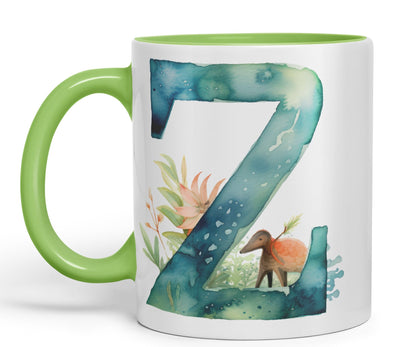 Letter Z mug, Animals Alphabet Letter Z Monogram animal for kids Ceramic Coloured Mug Cup for Tea Coffee Hot brew 330ml 11Oz Gift